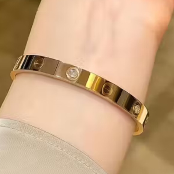 18k Gold Love Bangle Bracelet With CZ Stones Waterproof Tarnish Resistant - Picture 5 of 8